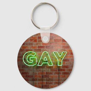Llavero Letrero gay de neón de SlipperyJoe's pared de ladr