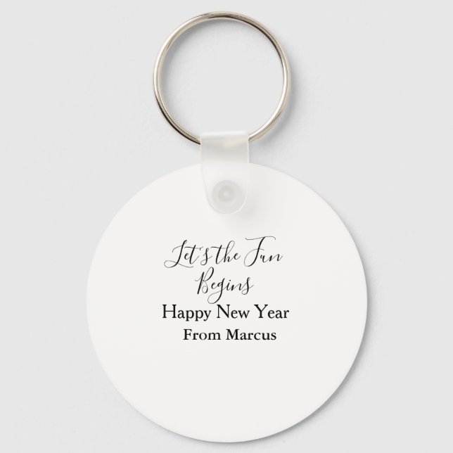 Llavero lets the fun begins happy new year name year simpl (Anverso)