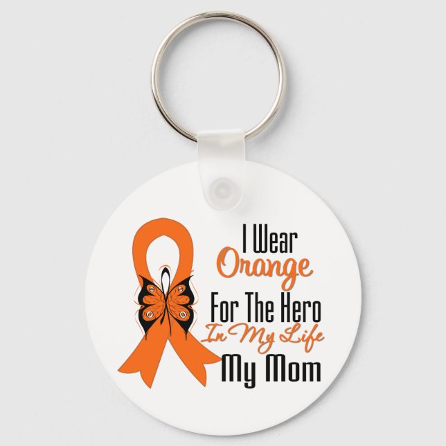 Llavero Leukemia Naranja Ribbon Hero My Mom (Anverso)