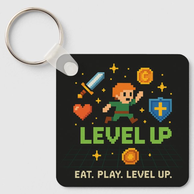 Llavero Level Up Gamer Keychain – Pixel Retro Style (Anverso)