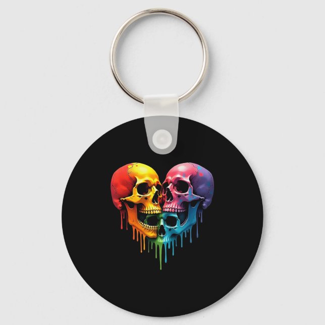 Llavero Lgbt Pride Halloween Horror Skeleton Skull Rainbow (Anverso)