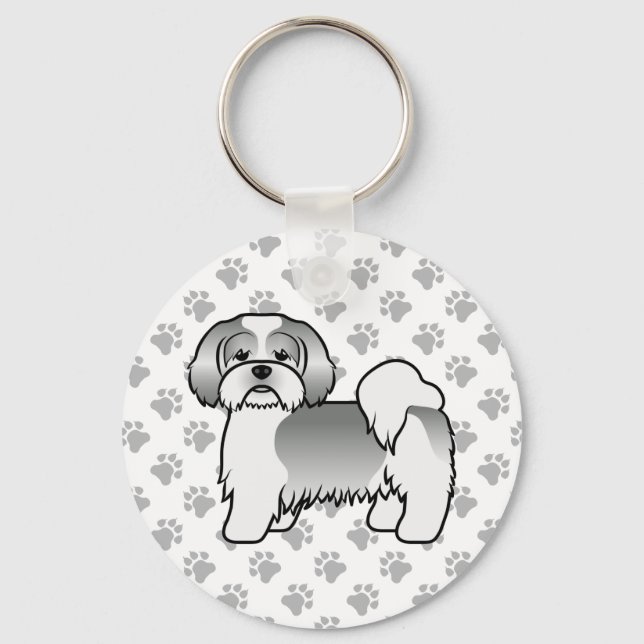 Llavero Lhasa Apso blanco y plateado perro de dibujos anim (Anverso)