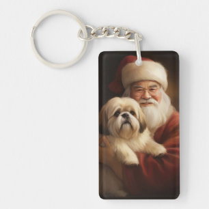 Llavero Lhasa Apso con Santa Claus Navidad Festiva