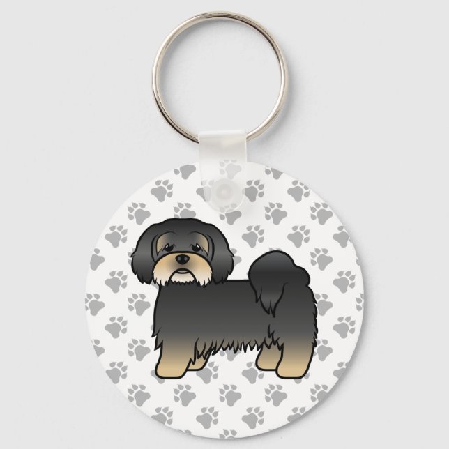 Llavero Lhasa Apso negro y bronceado perro de dibujos anim (Anverso)