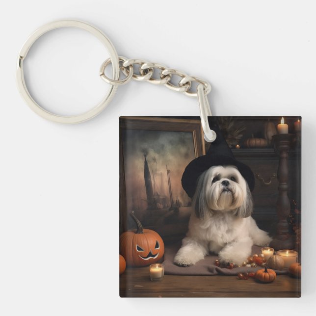 Llavero Lhasa Apso Pumpkins Halloween Scary (Frente)