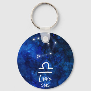 Llavero Libra Zodiac Constellation Galaxia Azul Monograma