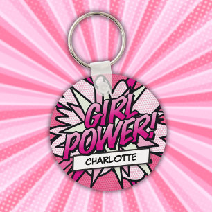 Llavero Libro de Cómic Personalizado GIRL POWER Rosa