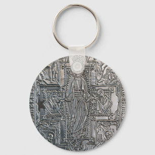 Llavero libro religioso ortodoxo plateado decoración metal