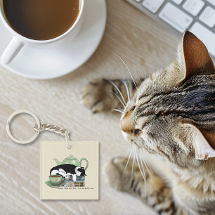 Llavero Libros Acogedores Gato Esmoquin Té Tetera Verde Li