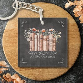 Llavero Libros con flores y citas en pizarra negra