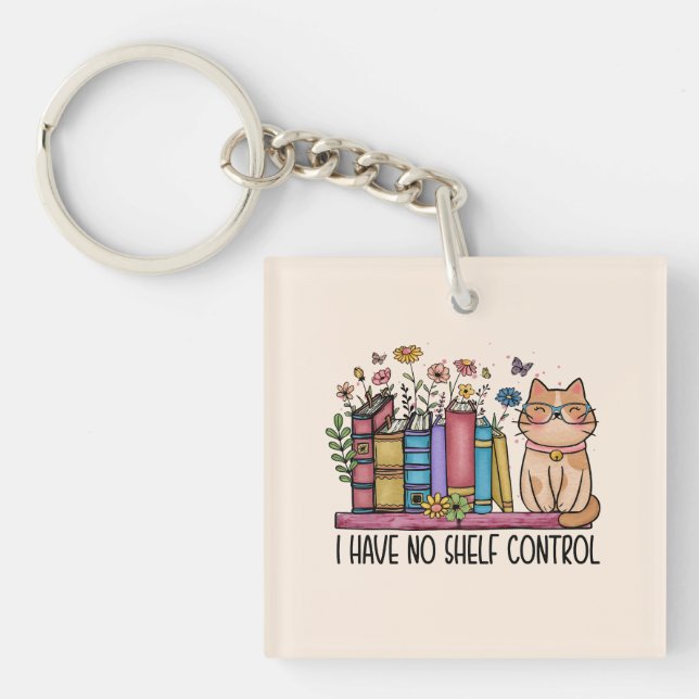 Llavero Libros florales y gato (Frente)