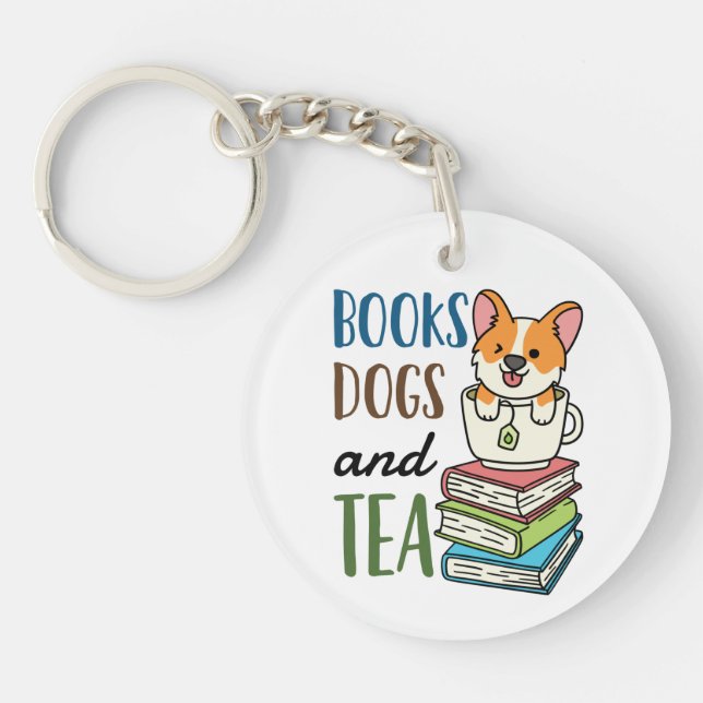 Llavero Libros perros y lectura de fin de semana de té (Frente)