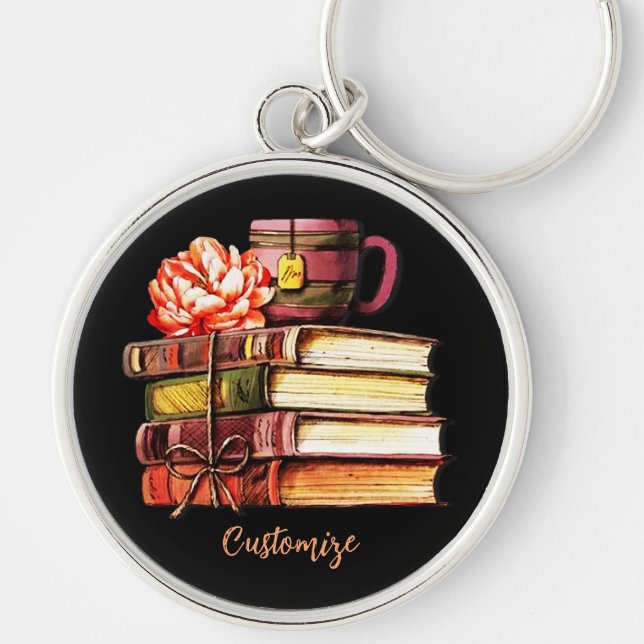 Llavero Libros Y Té Negro (Frente)