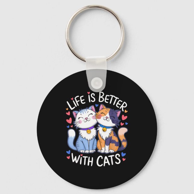 Llavero Life Is Better With Cats Cute Cat Lover Valentine' (Anverso)