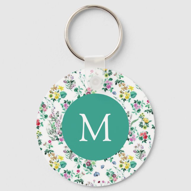Llavero Light Floral Pattern Teal Monogram (Anverso)