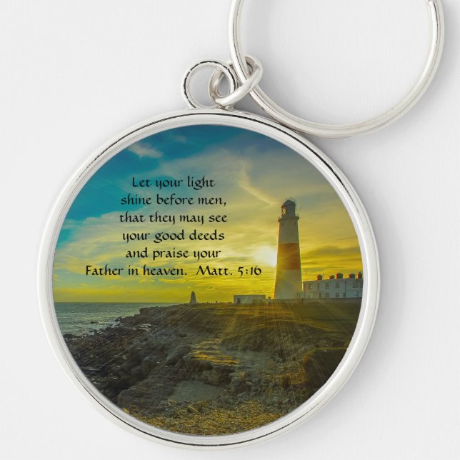 Llavero Lighthouse y Sunset Bible Verse Keychain (Frente)