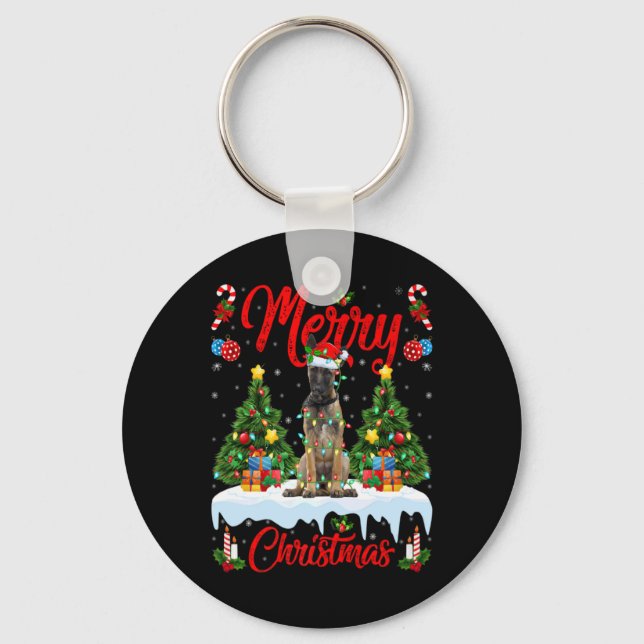 Llavero Lights Xmas Tree Santa Belgian Malinois Dog Christ (Anverso)