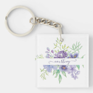 Llavero Lila acuarela floral personalizada 