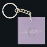 Llavero Lila | Nombre de monograma de guión personalizado<br><div class="desc">Lila | Cadena de claves de nombres de monograma de guión personalizado</div>