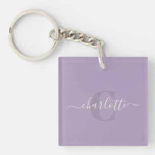 Llavero Lila   Nombre de monograma de guión personalizado