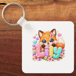 Llavero Lily Fox Kawaii Bonito Nombre Floral Madera Rosa P