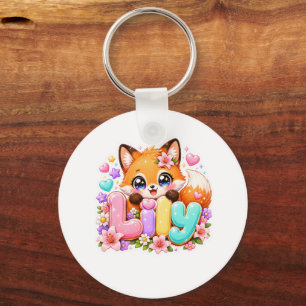 Llavero Lily Fox Kawaii Bonito Nombre Floral Madera Rosa P