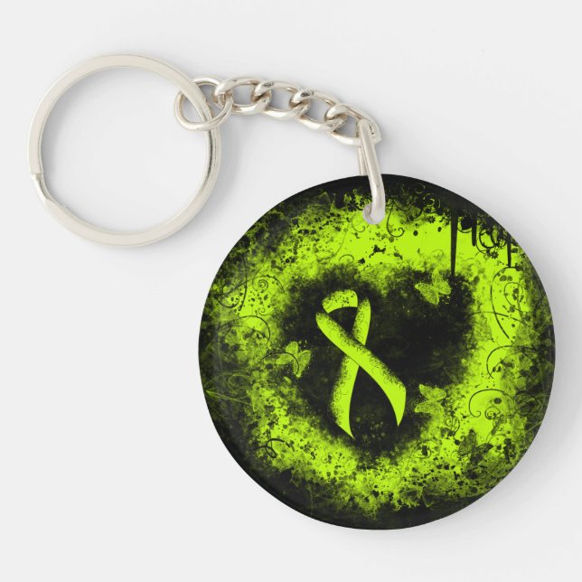 Llavero Lime Green Awareness Ribbon Grunge Heart (Frente)