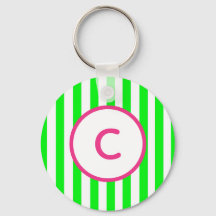 Lime Green Stripe Monograma Keychain