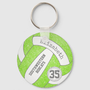 Llavero lime green volleyball bag tag con nombre del equip
