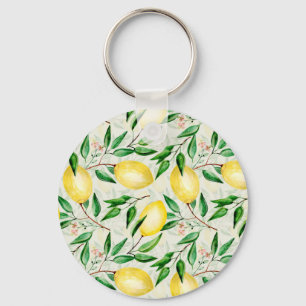 Llavero Limones acuarelas, patrón de fruta sin costura.