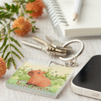 Llavero Linda Capybara Nombre Personalizado Acrílico Cuadr