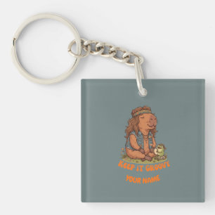 Llavero Linda Capybara Personalizada Retro Mantén Groovy