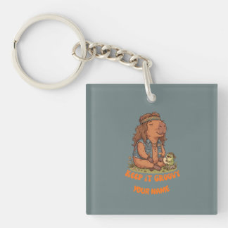 Llavero Linda Capybara Personalizada Retro Mantén Groovy