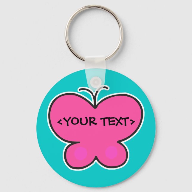 Llavero linda mariposa rosa, <YOUR TEXT> (Anverso)