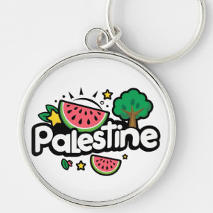 Llavero Linda palabra Palestina rodeada de árbol de sandía