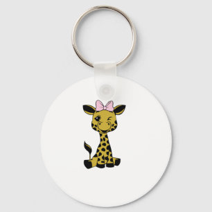 Llavero lindo bebé Giraffe con arco rosa