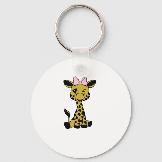 Llavero lindo bebé Giraffe con arco rosa (Anverso)