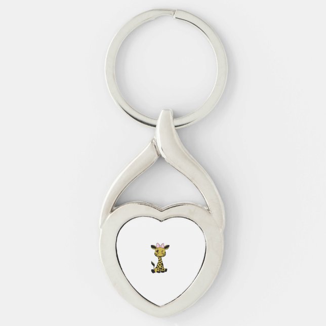 Llavero lindo bebé Giraffe con arco rosa (Anverso)