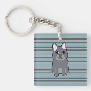 Llavero Lindo Bulldog Francés de rayas azules