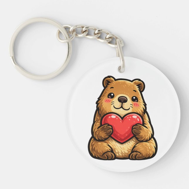 Llavero Lindo capybara sosteniendo corazón Kawaii capybara (Frente)