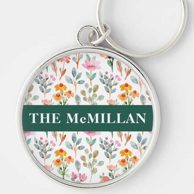 Llavero Lindo color acuarela patrón floral rosa (Frente)