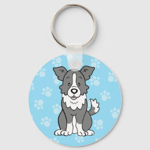 Llavero lindo del border collie del dibujo animado