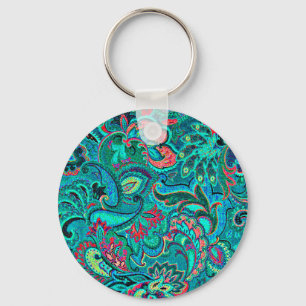 Llavero Lindo floral turquesa vintage