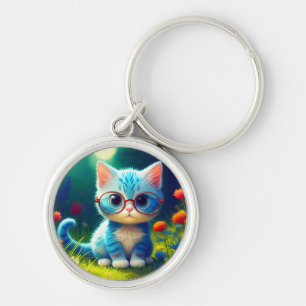 Llavero Lindo gatito azul que lleva gafas-47067