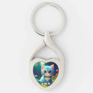Llavero Lindo gatito azul que lleva gafas-47067