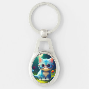 Llavero Lindo gatito azul que lleva gafas-47067
