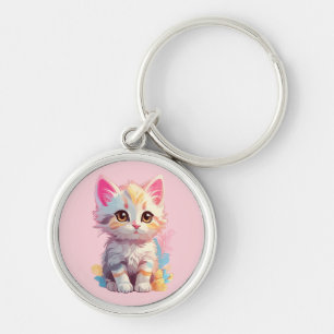 Llavero Lindo Gatito Kawaii Rosa Amarillo