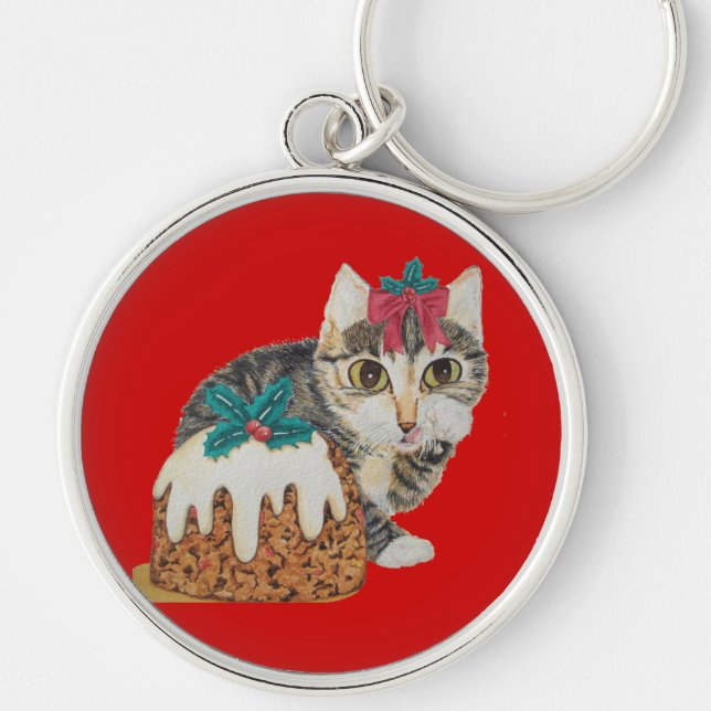 Llavero lindo gatito lamiendo patas a los navidades (Frente)