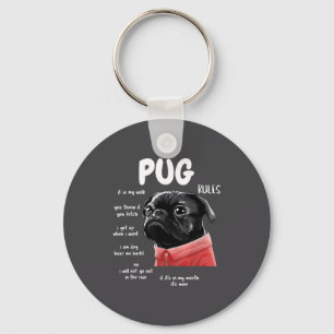 Llavero Lindo Kawaii Divertido Pug Perro Negro Reglas Homb