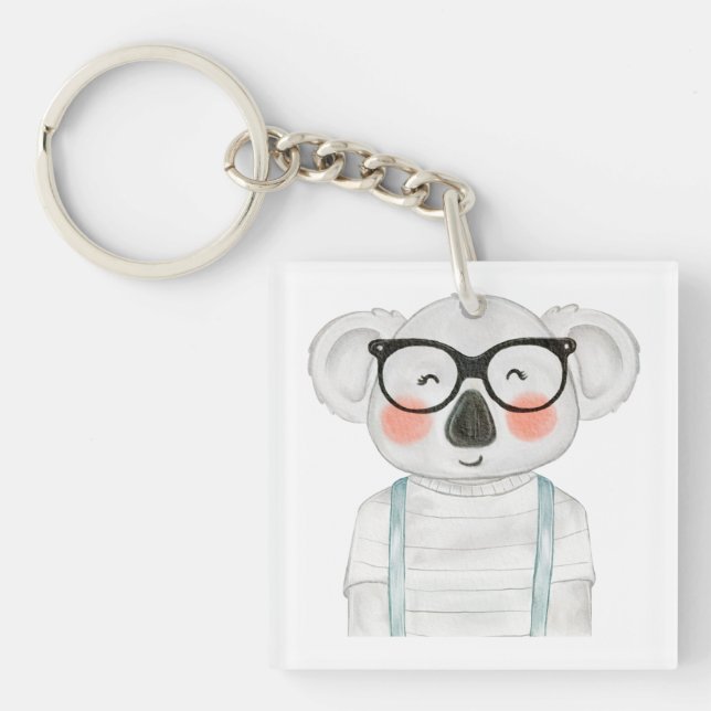 Llavero Lindo Koala con gafas en acuarela (Frente)